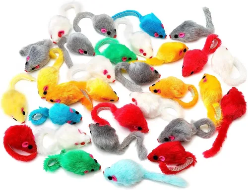 Vista 7 de 12 piezas de juguetes de ratón para gatos, juguetes de ratones de felpa sintética para gatos con cuerpo de plástico, juguetes interactivos de hierba