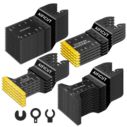 Vista 10 de AIFICUT 15 hojas de sierra oscilantes de titanio, cuchillas multiherramienta universales para clavos de metal, material duro y madera y plástico