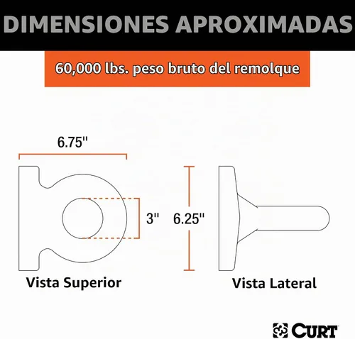 Vista 2 de CURT 48560 Anillo de acero negro para lunette, diámetro interior de 3 pulgadas, 60,000 libras, patrón de pernos de 4-1/2 pulgadas