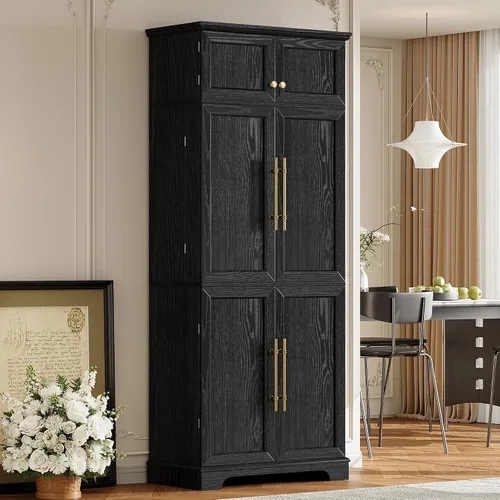 Vista 2 de 78.2" Tall Farmhouse Kitchen Pantry Cabinet with 8 Door Shelves, Storage Cabinet with 4 Adjustable Shelves, Hidden Drawer, Wine Rack, Versatile Ash