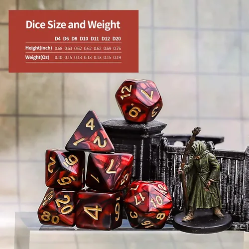 Vista 4 de CiaraQ Juego de dados poliédricos - Dados para juegos de rol DND para Calabozos y Dragones, juego de mesa RPG, doble color, 35 piezas Diseño