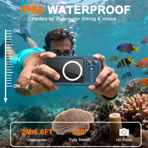 Vista 2 de Funda impermeable para iPhone 17 con protector de lente de cámara de pantalla integrado, a prueba de polvo 360, cuerpo completo, resistente, grado