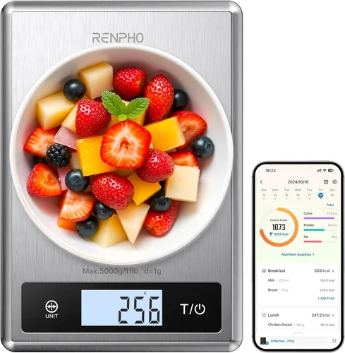 Vista 7 de RENPHO Báscula inteligente para peso corporal, báscula de grasa corporal para IMC, grasa corporal, masa muscular, báscula digital de alimentos
