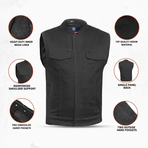 Vista 5 de Daniel Smart Men Denim Vest Scoop Collar Motorcycle Vest for Men with Inside Carry Pockets & Hidden Zipper