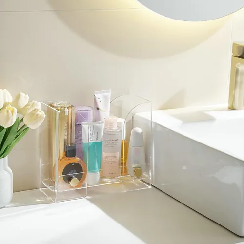Vista 5 de Dispensador de toallas de papel acrílico para encimera: soporte para toallas de papel transparente - Almacenamiento de toallas de invitados plegado