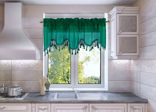 Vista 21 de Cenefa de cortina de ventana de cascada de seda sintética sólida con flecos de 55 x 18 pulgadas, ondulado (1, negro)