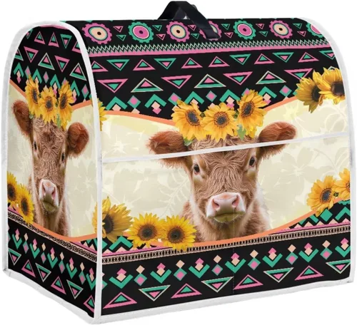 Vista 13 de UNICEU Protector de cubierta de batidora de soporte de cocina con estampado retro de mariposa de girasol, con mango superior, cubierta de polvo