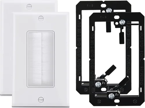 Vista 8 de Paquete de 2 placas de pared de un solo cepillo, placa frontal de una sola banda, enchufe de pared para HDTV, HDMI, red, cables coaxiales, cables