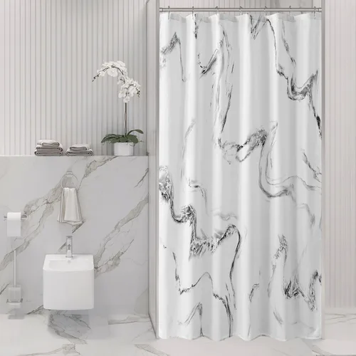 Vista 11 de Gibelle Cortina de ducha pequeña de 36 x 72 pulgadas, diseño de mármol medio abstracto estrecho para baño, juego de cortina de ducha moderna de tela