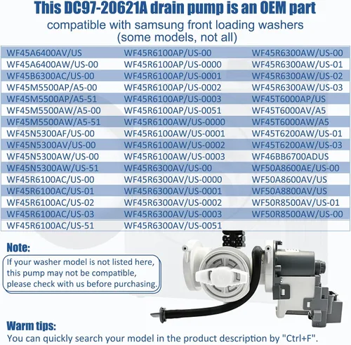 Vista 3 de DC97-20621A, DC97-20621C, DC97-17999N Conjunto de bomba de drenaje (OEM) Compatible con lavadora Samsung (algunos modelos), número de reemplazo