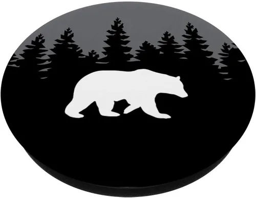 Vista 2 de Black Brown Bear Pine Trees Woodlands Evergreens Camping - PopSockets Grip and Stand for Phones and Tablets