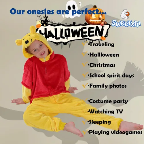 Vista 6 de SWEETXIN Kids Unisex Onesie Pajamas Plush One Piece Halloween Costume Cosplay Sleepwear for Girls Boys