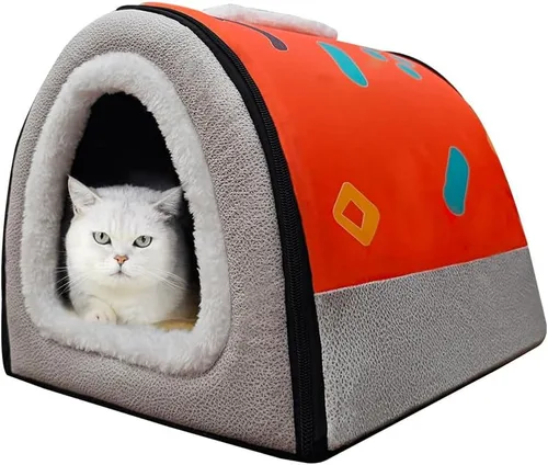Vista 50 de Cama para gato o cama para perro, 2 formas de uso, casa de mascotas para interior con alfombra esponjosa, cubierta extraíble y lavable, fondo Grúas