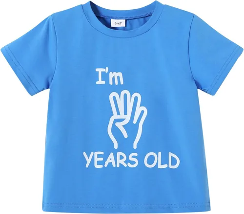 Vista 14 de YOUNGER STAR Niños Gris Young Wild Tres Cumpleaños Cuatro Siempre Salvaje Hermano Twin Letra Impresión Camisetas 3T 4T