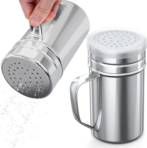 Vista 11 de CUSINIUM - Salero y piminero de acero inoxidable de 6 oz - Con tapa de plástico - Con asa