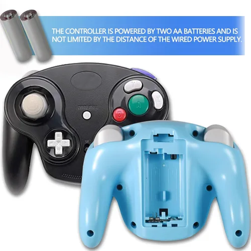 Vista 6 de PGYFDAL Wireless Game Cube Controller, 2 Pieces 2.4G Wireless Classic Gamepad with Receiver Adapter for Wii Game Cube NGC GC (Black and Blue)