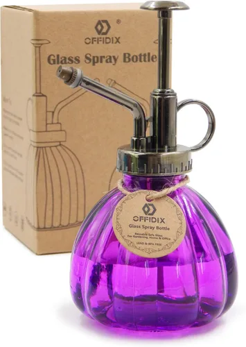 Vista 16 de OFFIDIX Botella rociadora de vidrio transparente, 6.3 pulgadas de alto, estilo vintage con bomba superior de plástico de bronce, regadera de vidrio