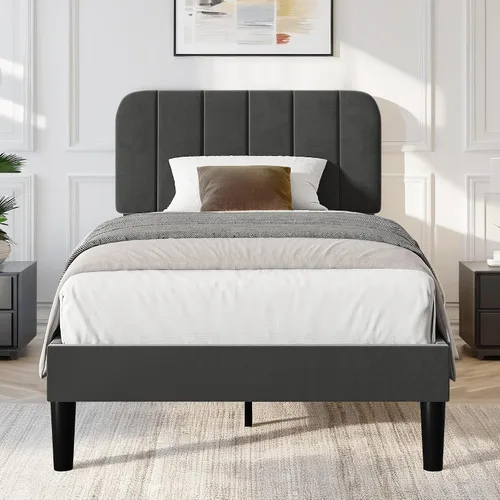 Vista 35 de VECELO Base de cama tapizada de tamaño matrimonial con 4 cajones y cabecero, plataforma de terciopelo, soporte de listones de madera, no necesita
