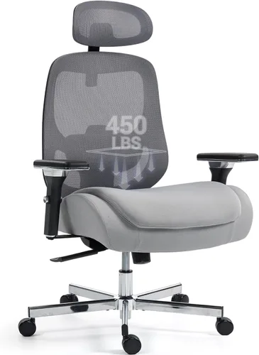 Vista 9 de Silla de oficina ergonómica de 450 libras con brazos abatibles, silla de escritorio grande y alta de piel sintética resistente, silla de Negro