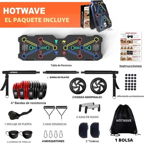 Vista 6 de HOTWAVE Push Up Board, Portable Pushup Board & Plank Trainer, Push Up Bar Foldable Pushup Handles for Floor, Multifunctional Workout Equipment