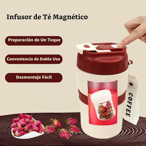 Vista 3 de Toycol Termo para té con infusor aislado con colador magnético desmontable, botella de agua aislada de acero inoxidable de 16 oz/480 ml para té