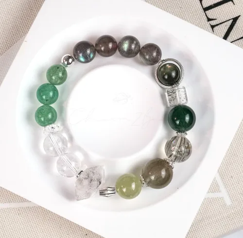 Vista 232 de Precious Gemstone Natural Crystal Healing Bracelet, Rutilated Quartz, Moonstone, Quartz Handmade Original Design Bracelet