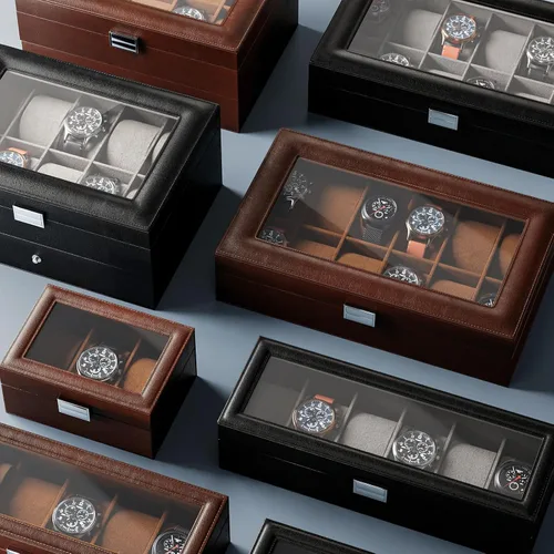Vista 8 de ProCase Caja de reloj para hombre, estuche de exhibición de reloj con 6 ranuras para hombre, organizador de caja de reloj de piel sintética