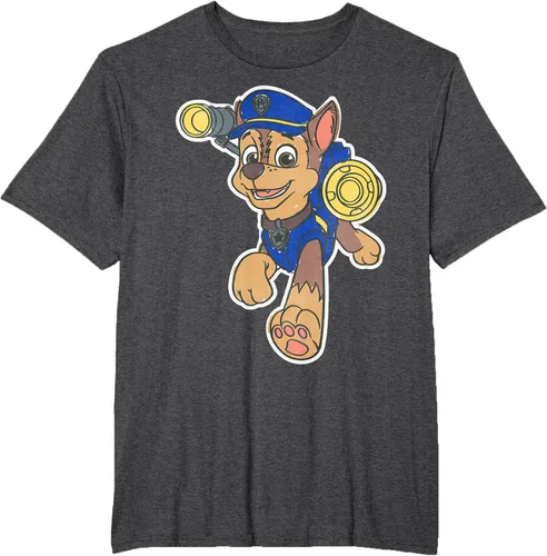 Vista 67 de Paw Patrol Chase Character Patch - Camiseta negra de manga corta con cuello redondo y ajuste clásico, talla S Negro