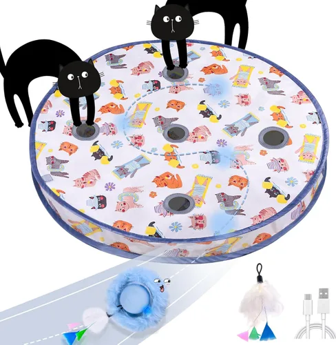 Vista 10 de ORSDA Juguetes para Gatos de Interior, Bola en Movimiento Activada Interactiva en Alfombrilla de 7 Agujeros, Bola Automática de Rápido Rodamiento