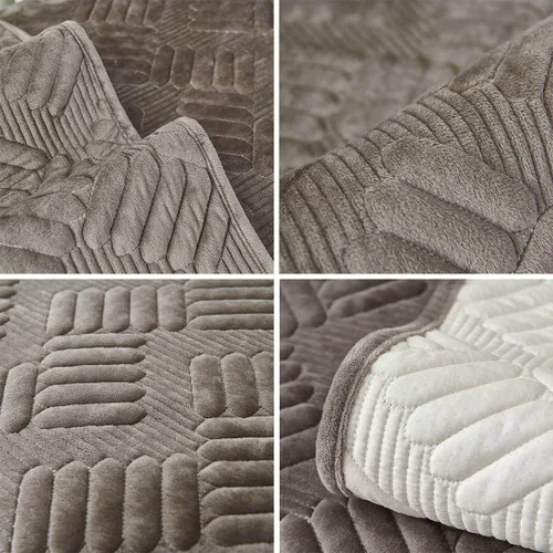 Vista 7 de vctops Funda de sofá de terciopelo para sillón, antideslizante, acolchada, súper suave, funda geométrica cálida en forma de L para sofá, para Marrón