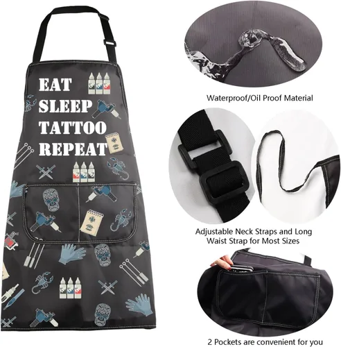 Vista 5 de Delantal de tatuaje, regalo para artista, divertido, comer, dormir, tatuaje, repetición, tatuaje, regalo de tatuaje para amantes del tatuaje, regalo
