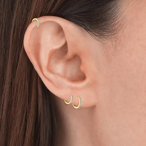 Vista 3 de Aretes pequeños en forma de círculo de plata de ley 925 con circonia cúbica, 3 pares de aros chapados en oro blanco de 14 quilates para piercing