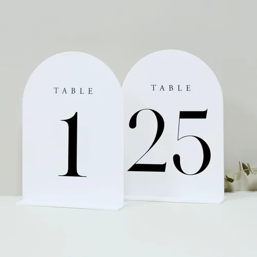 Vista 15 de Números de mesa de arco esmerilado para recepción de boda, paquete de 10 piezas de 5x7" Signos acrílicos de arco esmerilado con soporte, números