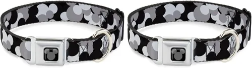 Vista 9 de Collar de perro hebilla de cinturón de seguridad Mickey Mouse cabeza apilada gris negro 9 a 15 pulgadas 1.0 pulgadas ancho Mickey Mouse Head