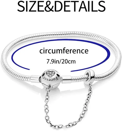 Vista 3 de KUNSIR Pulsera de plata de ley 925 con cierre de palma, cadena de serpiente, pulseras básicas para cualquier dije PDL, para adolescentes y mujeres