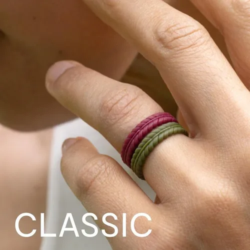 Vista 5 de ROQ - Anillos de boda de silicona para mujer, delgados, de punta trenzada, apilables, juego de joyería nupcial, anillos de aniversario, anillo