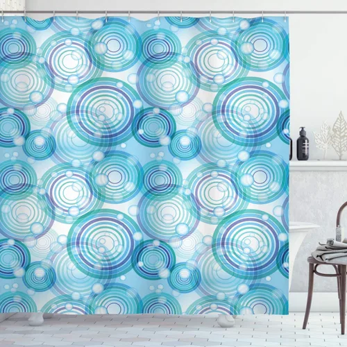 Vista 23 de set de cortina para baño decorativa de tela de poliéster con ganchos