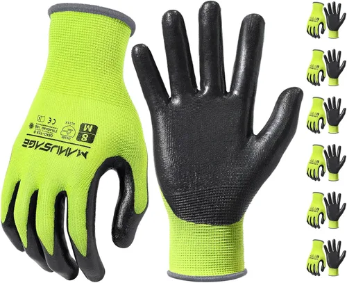 Vista 17 de MANUSAGE Guantes de trabajo de seguridad - Guante protector para hombres y mujeres - Protección de mano ultradelgada - Para construcción Negro