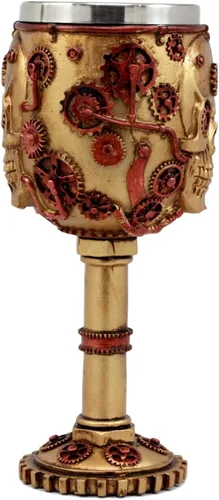 Vista 2 de Ebros Gift Golden Age Steampunk Mecánico Gearwork Skull Face Copa de vino Bebida Cáliz Figura 6 oz