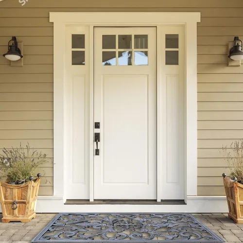 Vista 6 de Tapete rectangular para puerta delantera, de hierro fundido, tapete de entrada de bienvenida, resistente y antideslizante, raspador de zapatos