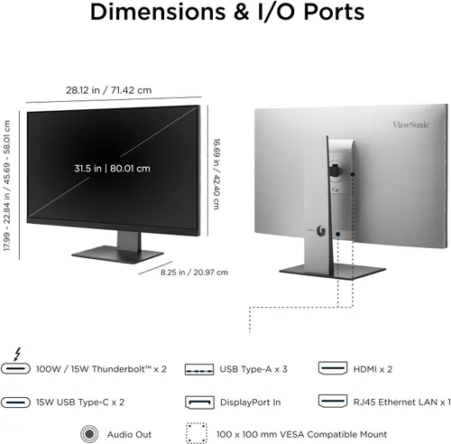 Vista 7 de ViewSonic VP3276T-4K Monitor de acoplamiento 4K de 32 pulgadas, pantalla