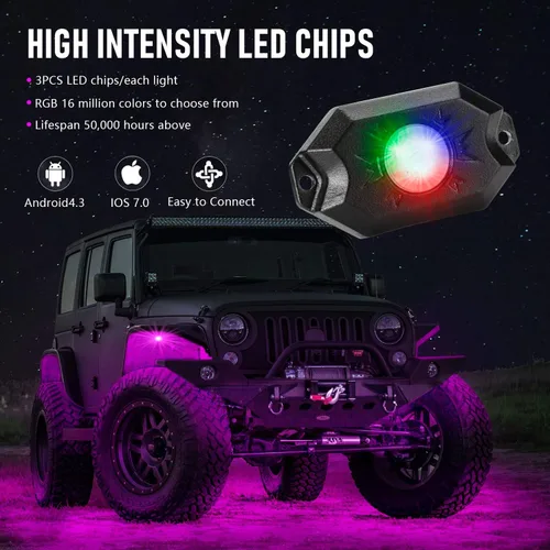 Vista 2 de Luces RGB Rock, 6 cápsulas, kit de luz LED de neón multicolor con control Bluetooth, función de sincronización impermeable, sincronización
