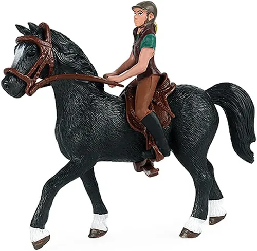 Vista 3 de RCOMG Juego de juguetes de caballo con vaquero, juguetes de rodeo occidental para niñas y niños, jinete de club de caballos Farm World con figuras