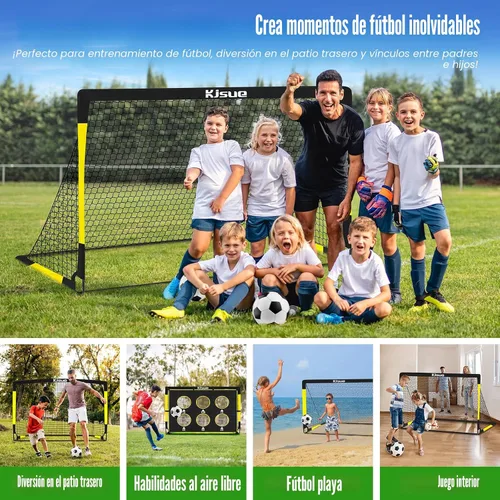 Vista 7 de Juego de portería de fútbol infantil para patio trasero – 2 porterías de fútbol de 6 x 4 pies, equipo de entrenamiento, red de fútbol para niños
