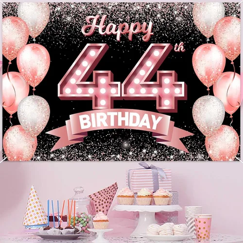 Vista 12 de Cartel de feliz cumpleaños décimo oro rosa, telón de fondo, saludos a 10 años, globos de confeti, decoración temática para niñas de 10 años