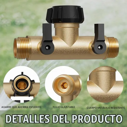 Vista 7 de YANWOO Divisor de manguera de jardín, metal resistente tipo T de 180 grados con válvulas de cierre, conectores de grifo de espita de alto flujo