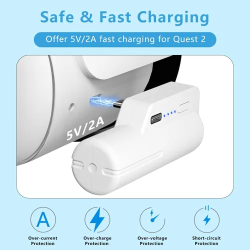 Vista 5 de KAKAVR Actualizado 2023 Paquete de batería de 5000 mAh para OculusMeta Quest 2, cargador de batería ligero para la cabeza, cargador portátil