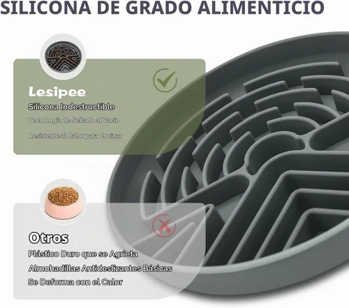 Vista 5 de Lesipee Tazón de Alimentación Lenta para Perros Grandes y Pequeños, Tazón de Comida para Perros Tipo Rompecabezas Anti-Asfixia con Base Gris