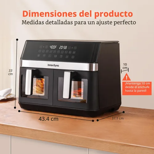 Vista 2 de Freidora de aire doble grande de 12 cuartos de galón, freidora de aire de doble zona 10 en 1 con 2 cestas de 6 cuartos de galón, panel fácil de 60°
