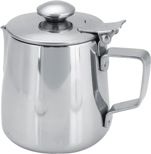 Vista 5 de Gavigain Taza de café de acero inoxidable jarra de espuma de leche con tapa para arte de café con leche (33.8 fl oz)